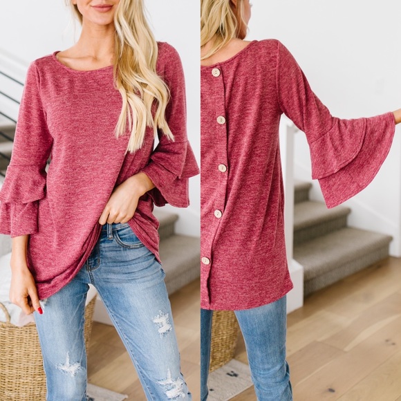 Dash of Pink Tops - Back Up Ruffle Sleeve Blouse